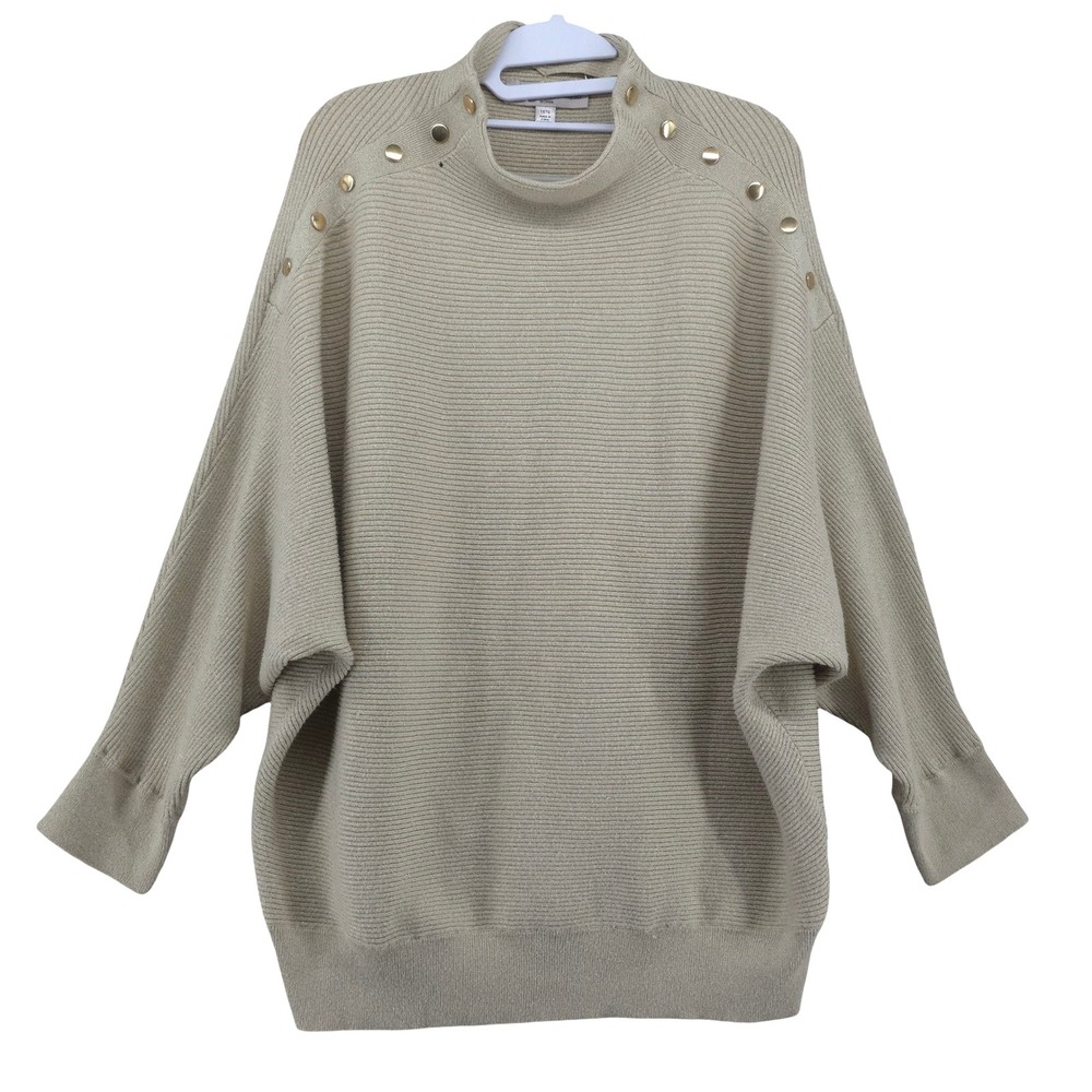 Catherine Malandrino Sweater Size 1X Ponch Cape Ribbed Button Accent Turtleneck